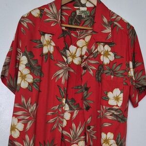 Tropical Red Floral Shirt With Matching Dress